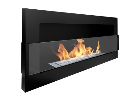 Wall-hung bio-fireplace 900x400 with glass – black structural, modern smokeless fireplace