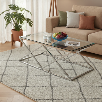 Modernus nerūdijančio plieno staliukas su grūdintu stiklu - sidabrinis, 120x60x45 cm