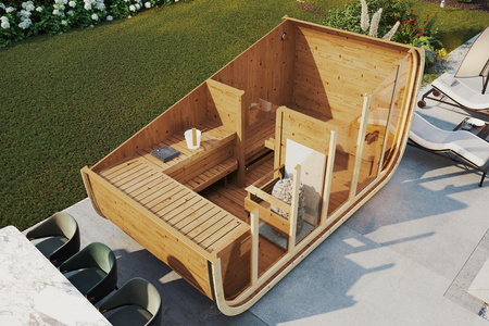 Outdoor sauna KLAAR for 4-6 people with Harvia Vega stove + cosmetics & accessories