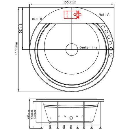 Della 916 barna 155x155 cm-es pezsgőfürdő - elegancia és kikapcsolódás a fürdőszobában
