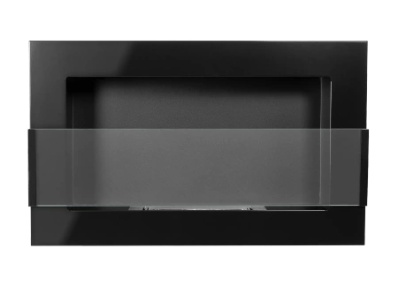 Vägghängd bioetanolkamin med glas 650x400 – blank svart, modern bioetanolkamin