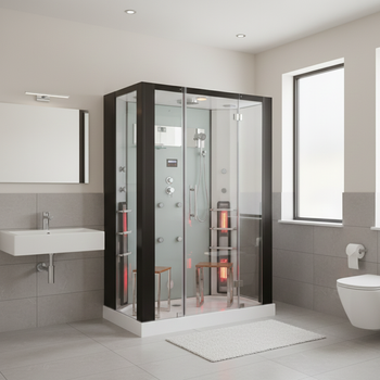 MUE-1082W TRIO, saună cu infraroșu, saună cu aburi și cabină de duș | Lemn natural | Pentru familie și prieteni