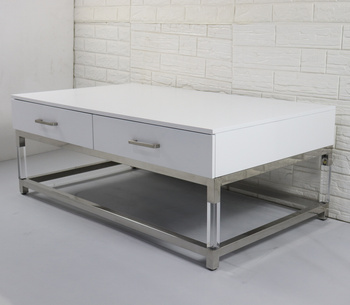 Mesa de centro Royalton White – elegante superficie blanca de MDF, acrílico y acero inoxidable