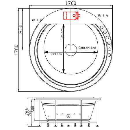 Μπανιέρα υδρομασάζ Della 916 με ντουλάπι 170x170 cm – Μοντέρνα μπανιέρα SPA για το μπάνιο