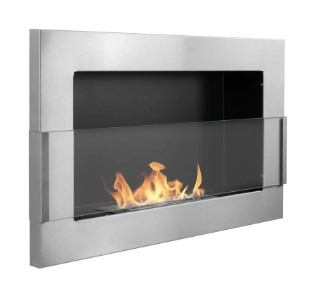 Wandhängender Biokamin mit Glas 650x400 – Edelstahl, Bioethanol-Kamin