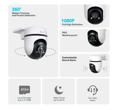 TP-LINK Tapo C500 WiFi 1080p Cameră de exterior - Monitorizați casa dvs. în Full HD, detectare a mișcării, mod de noapte și comunicare bidirecțională