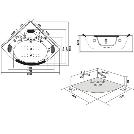 Wanna z hydromasażem Tiga 604 biała 152x152 cm – Luksus i relaks w Twojej łazience