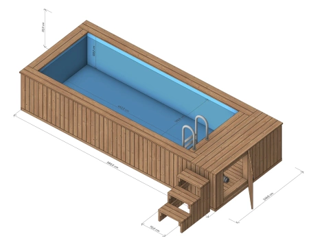 Puidust bassein polüpropüleenist sisestusega 580cm x 240cm (THERMO WOOD) - kaasaegne ja vastupidav aiabassein.