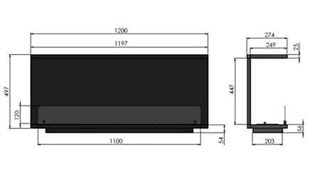 Aesthetic bioethanol fireplace Inside C1200 v2 — minimalist built‑in fireplace for a recess (3 l, 1000 mm burner)