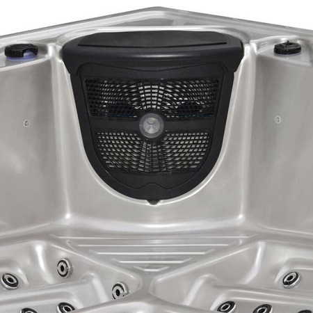 Υπαίθριο τζακούζι SPA340ECO Καπουτσίνο 220x220 cm – μια οικολογική μπανιέρα SPA με γκρι περίβλημα σε εμφάνιση ξύλου