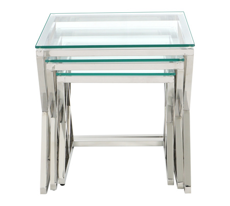 Set med 3 bord i rostfritt stål – modern design i silverfärg