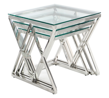 Set med 3 bord i rostfritt stål – modern design i silverfärg