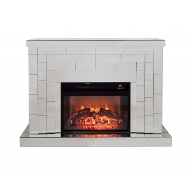 Стъклена камина 128x39x86 cm с електрическа тухлена вложка