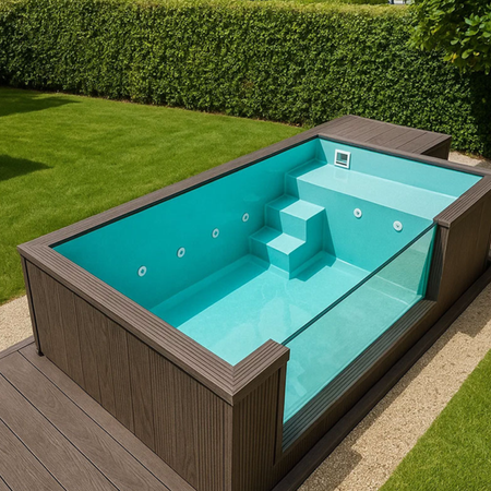 Piscină modernă independentă cu geam AG-320 3.2×2 m – piscină de grădină de lux fără săpături, cu accesorii