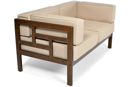 Sofa ogrodowa drewniana 2-osobowa EDEN ciemny brąz/beż | meble do ogrodu, wypoczynek, nowoczesny styl