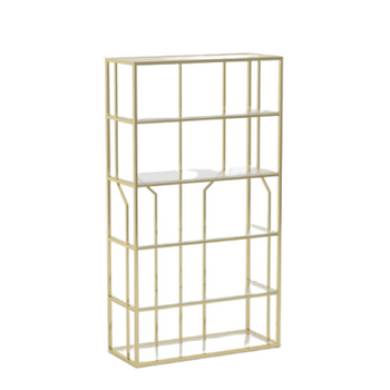 Boekenkast van Roestvrij Staal met 5 Glazen Planken – Minimalistische Elegantie in Goud