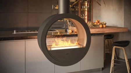 Elegantní biokrb Incyrcle 2Side White/Black - závěsný, zaoblené sklo Antisol, 500 mm hořák, dobrá izolace