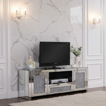 GLASS BOARD ALLURE - тумба для телевізора, прозора з кристалами (150×55×40 см)