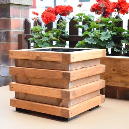 Ghiveci de grădină din lemn lucrat manual 29 cm - pătrat, pentru 15L pământ, solid, lemn natural