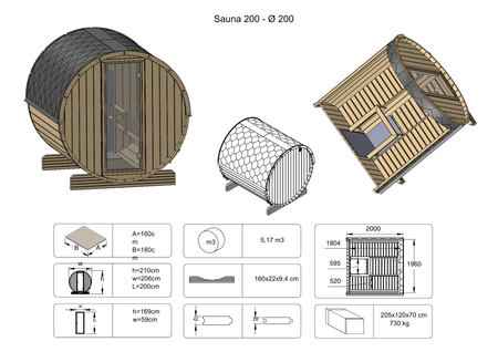 Sauna exterior EDA 200 – sauna espaciosa para 4–6 personas con estufa eléctrica o de leña, para salud y regeneración