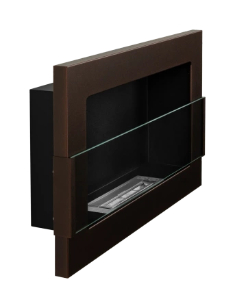 Wandbiohaard met glas 650x400 – mat structuurbruin, bio-ethanolhaard voor binnen