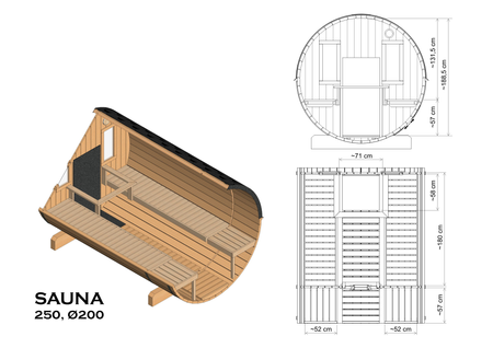 Outdoor Sauna EDA 250 – comfortable premium sauna for 6–8 people with electric or wood-burning stove, for luxury and elegance