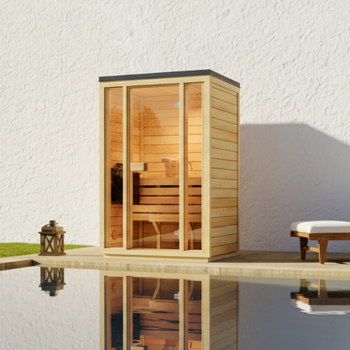 Zahradní sauna Bali S – prostorná venkovní sauna pro 2 osoby s elektrickým sporákem nebo sporákem na dřevo, ideální pro relaxaci na zahradě