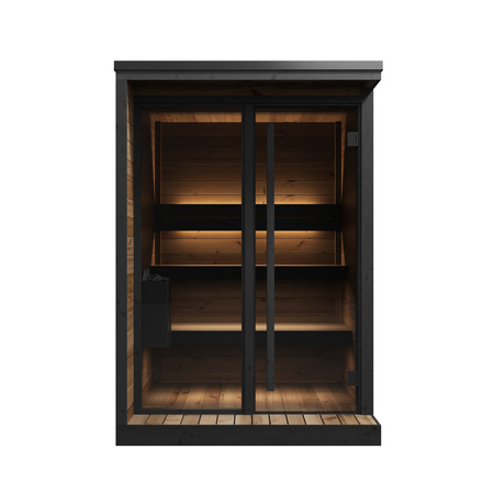 Aiasaun HIKI S Thermowood 3-4 inimest - kaasaegne välisaun terrassile või aeda skandinaavia stiilis elektripliit, puuküttega