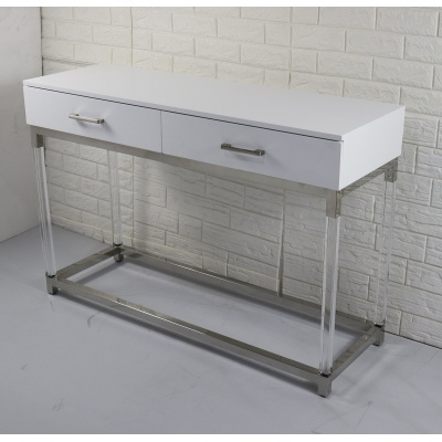 Konsola ROYALTON WHITE 120×40×80 cm – biała, akryl + stal szlachetna, do przedpokoju i salonu