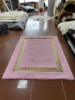 Rose gold plush VERSACE style rug - a modern luxury rug for the living room or children's room