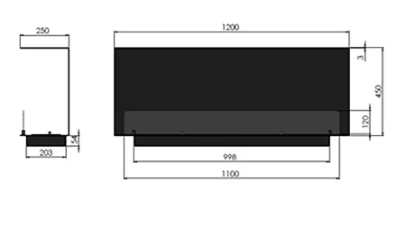 Elegant biofireplace Inside C1200 v1 — minimalist fireplace for recess installation (3 l, 1000 mm burner)