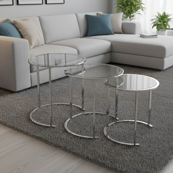 Ensemble de 3 tables en acier inoxydable couleur argent – luxe et légèreté pour votre intérieur