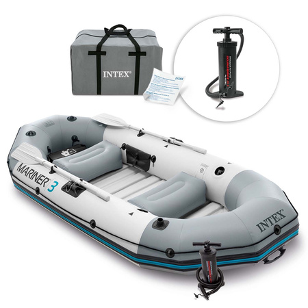 Oppblåsbar Ponton Mariner 3 for 3 personer med årer, pumpe, fiskeholder og motor – INTEX 68373