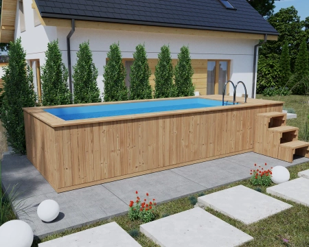 Piscina de madeira com revestimento de polipropileno 580cm x 240cm (THERMO WOOD) – uma piscina de jardim moderna e durável