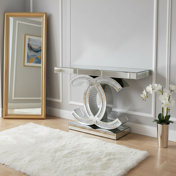 Скляна консоль CHANTI 120×35×80 см - дзеркальна, прозора, з кристалами