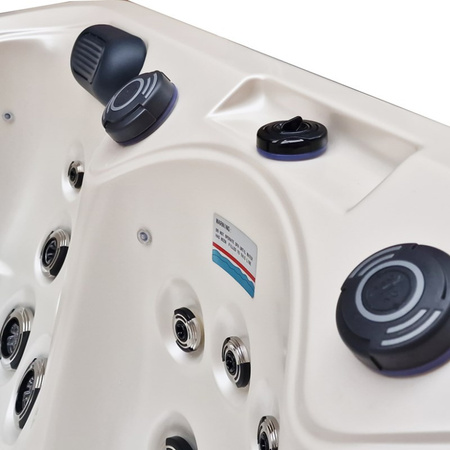 Trädgårdsjacuzzi SPA346 Vit Pärla med grått hölje 230x230 cm – lyx och avkoppling i din trädgård