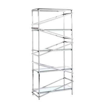 Rozsdamentes acél könyvespolc 5 üvegpolccal - Designer Elegance Silver