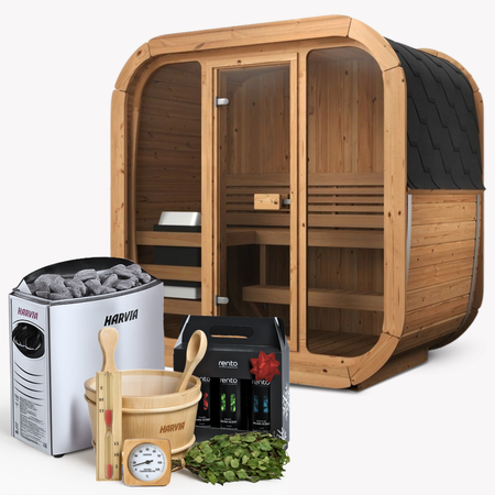 Välissaun ICON 125 3-4 inimesele komplektis koos Harvia Vega kerisega + tasuta kingitused | kosmeetika + saunatarvikud | Soome saun | thermwood | termopuit | termopuit