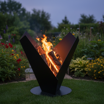 Důmyslný zahradní krb Y-FIRE QualitySPA - (3 mm ocel, černý mat), "vertikální ohnivá socha".