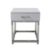 ROYALTON WHITE Nightstand – reinforced acrylic, stainless steel, top in white lacquered MDF (60×50×50 cm)