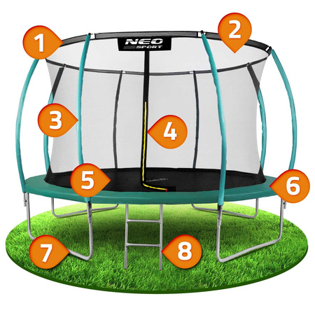 Gartentrampolin 12ft/374cm mit Netz, Profilpfosten und Leiter Neo-Sport