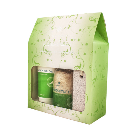 Emendo Fotpleiesett /Forfriskende fotbalsam 100 ml, pimpstein og Forfriskende fotbløtlegging 270 g.