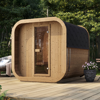 Icon 200 S Buitensauna voor 4 personen / Elektrisch of houtgestookte Harvia kachel / Hoogwaardig Scandinavisch sparrenhout (Thermowood)